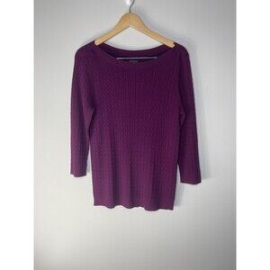 Tommy Hilfiger Women's Cableknit Pima Cotton Purple Sweater Size:XL Preppy